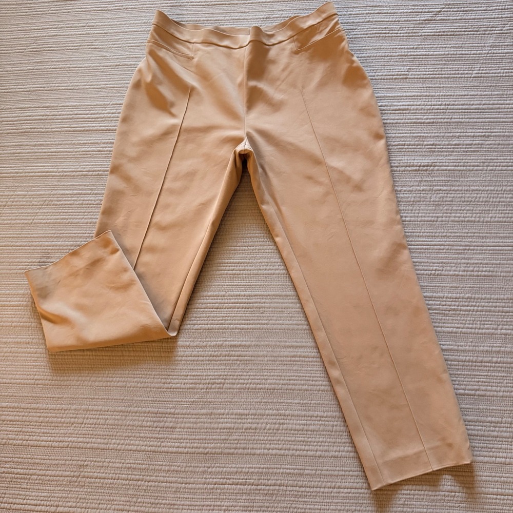 Akris Punto Womens Franca Tan Beige Cotton Stretch Straight Leg Pants Size US 14